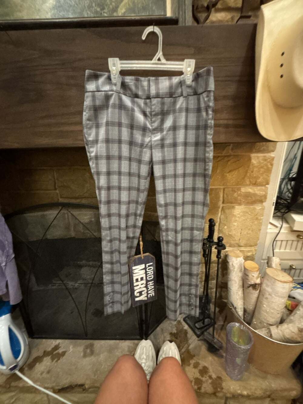 Calvin Klein Women's Gray Plaid Trousers with Button Cuffs Size 4